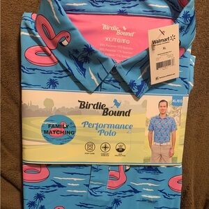 Birdie Bound Blue Flamingo Polo Shirt Brand New With Tags